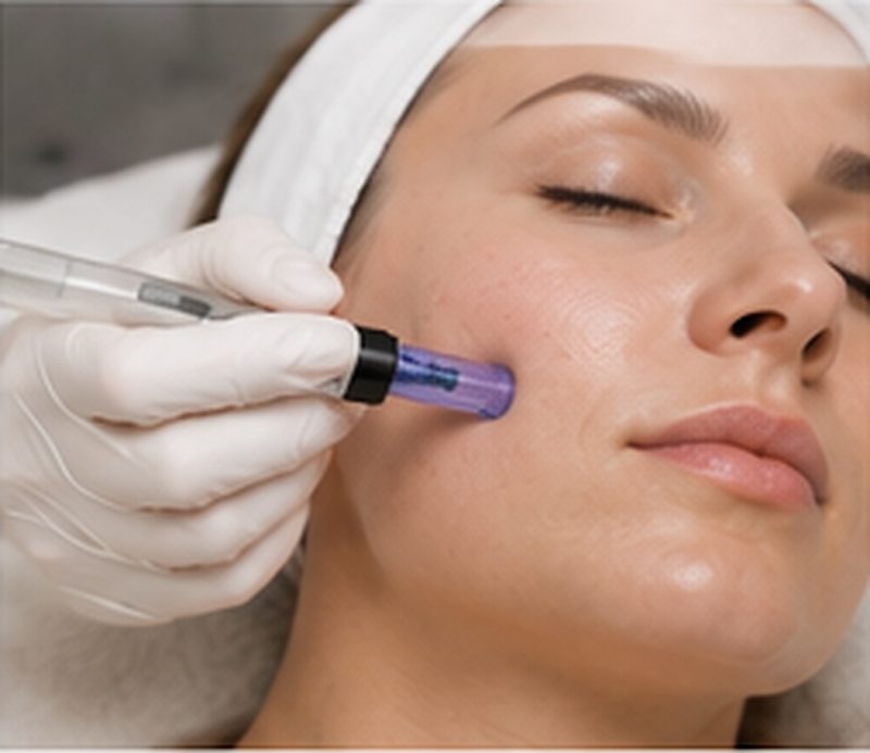 Microneedling der Wange mit dem Needling-Pen